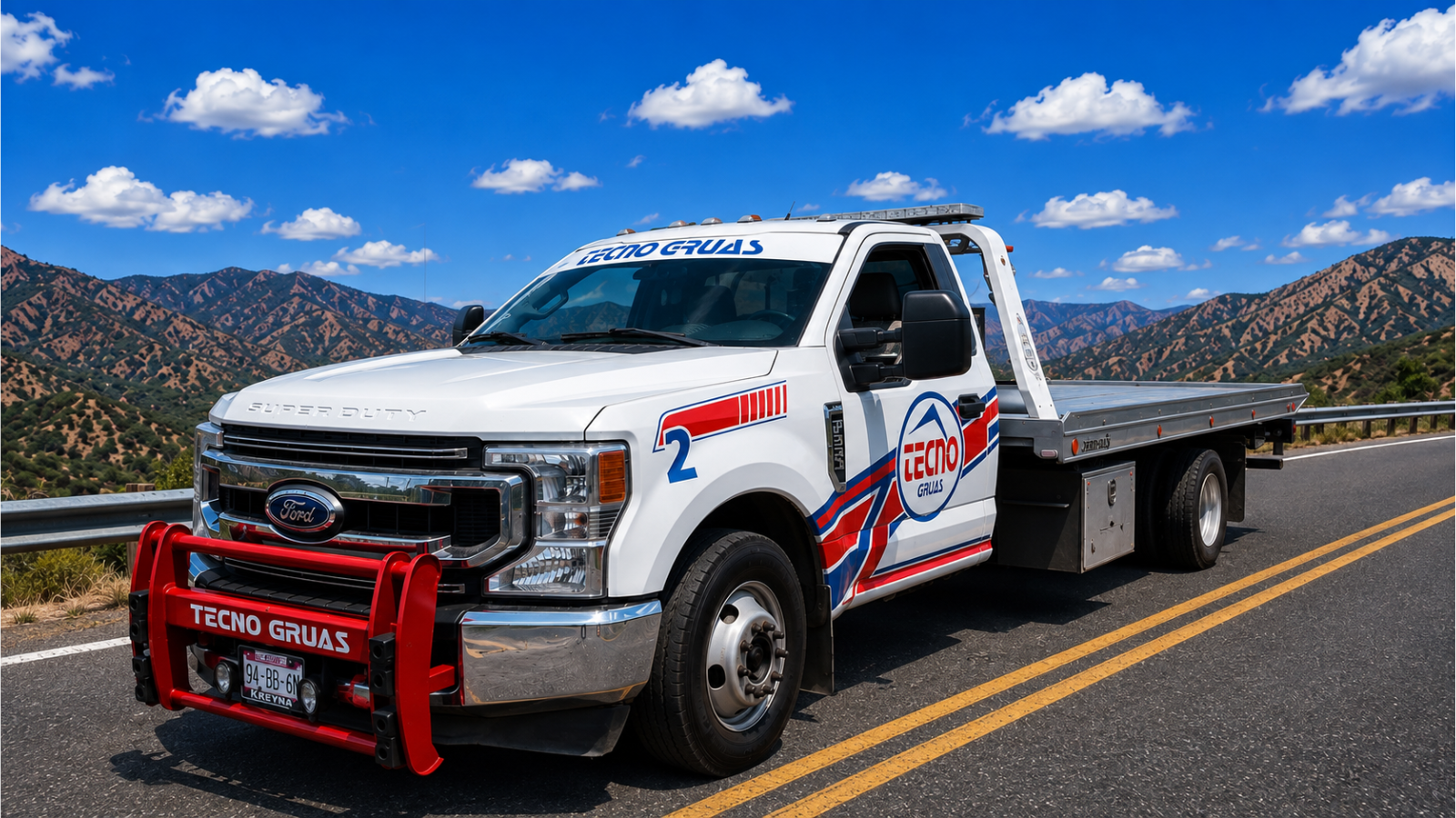 Grúa de plataforma Tecnogrúas Ford Super Duty en carretera